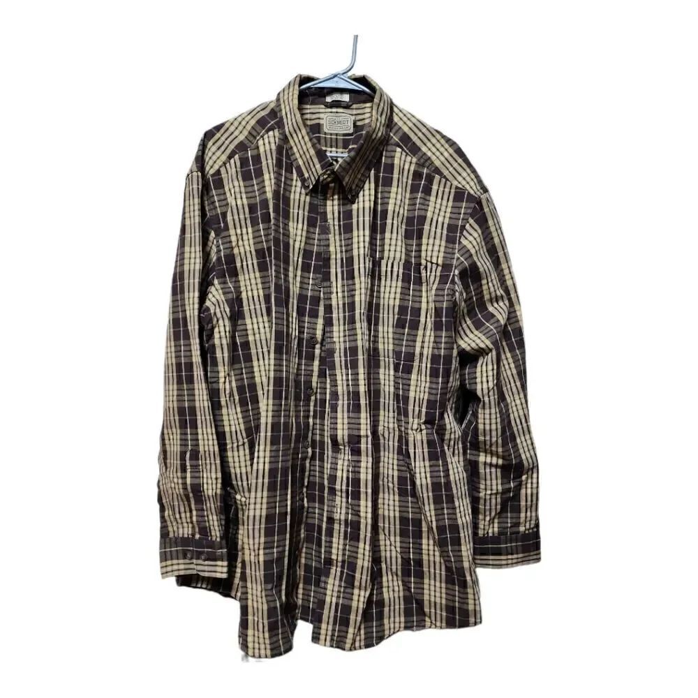 626 -CE Schmidt Workwear Brown/Tan Plaid Heavy Shirt Thick Cotton 2XLT - ex cond